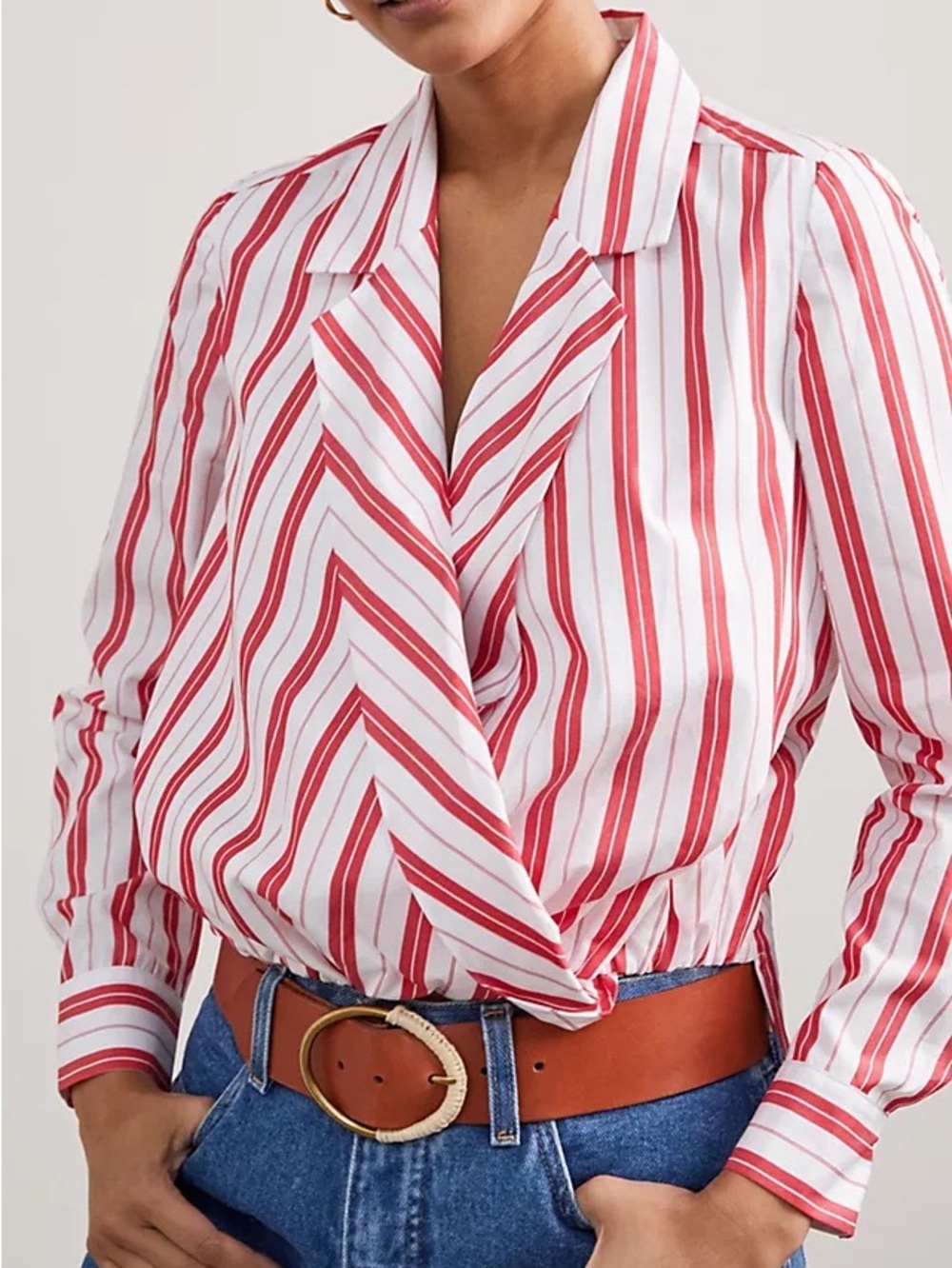 Anthropologie Harshman Red & White Striped Blouse 100% Cotton